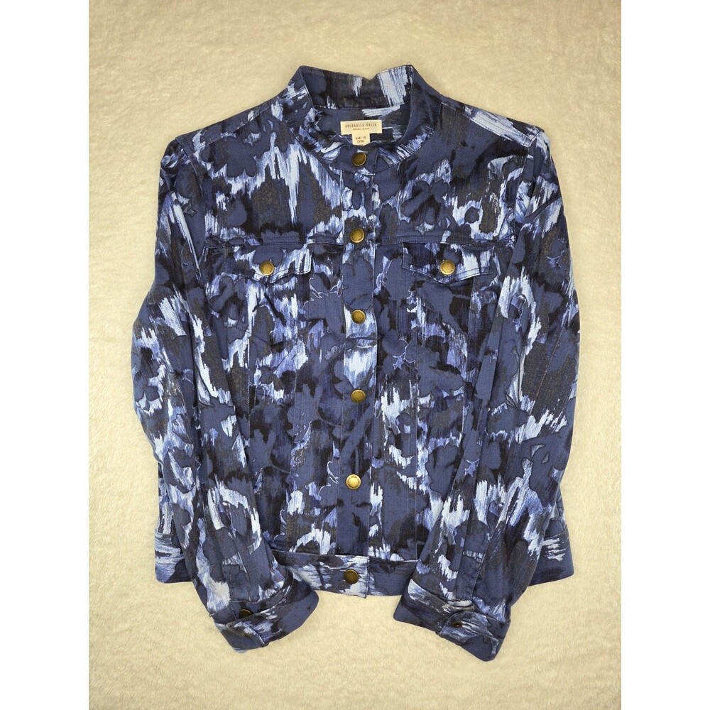 Coldwater Creek Floral Denim Jacket Size 10 Blue Jean Trucker Canvas Art Print